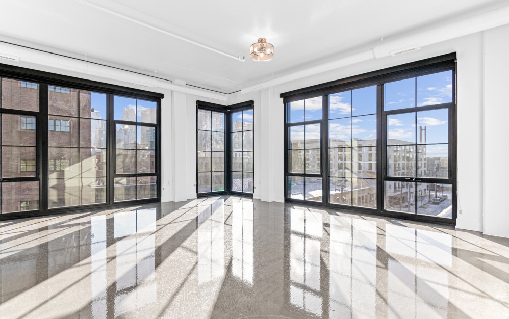 Open Living room with windows