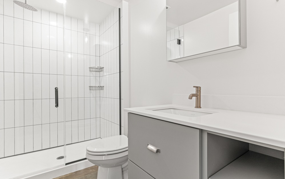 Bathroom with tall shower