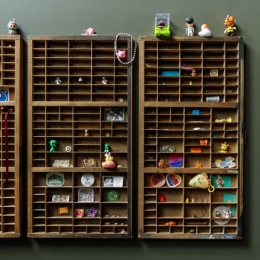 shelves with items