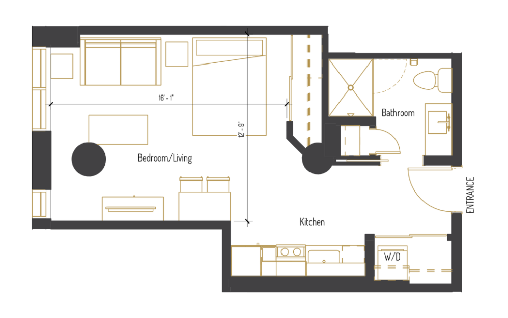 floorplan for studio at the hall lofts